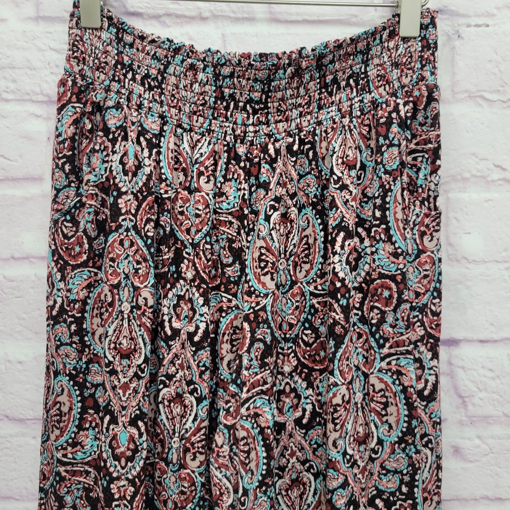 Mossimo Supply Co Boho Paisley Wide Leg Pants L Smocked Waist Stretch Hippie Y2K - Picture 5 of 9